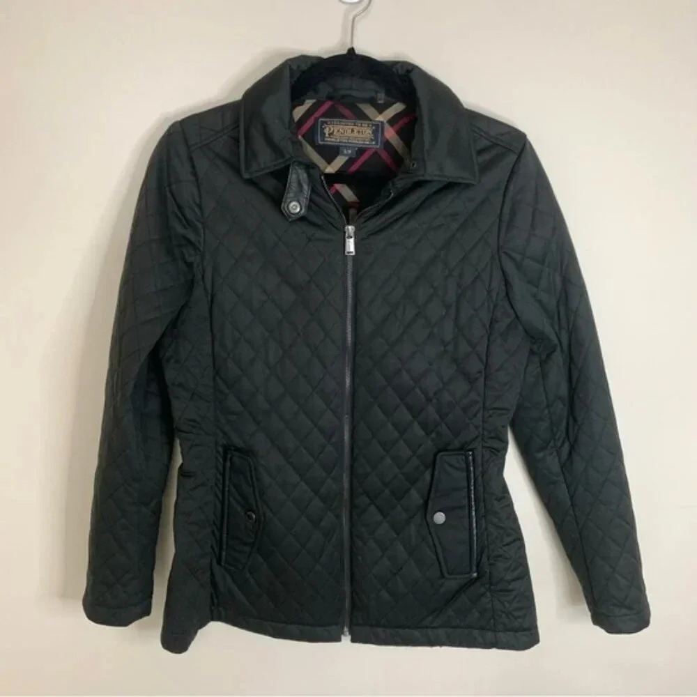 Pendleton Quilted Equestrian Black Jacket with Plaid Lining S
